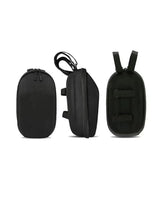 Rainproof scooter storage bag, side views showing straps and zip-top dark pouches