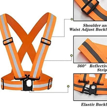 Orange reflective safety belt with adjustable shoulder and waist straps plus gray reflective bands