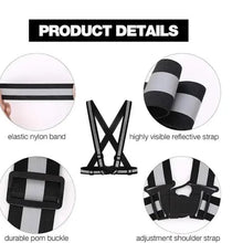 Adjustable black reflective safety belt with elastic nylon band and pom buckle