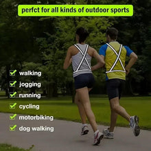 Reflective safety running belt on two people, black straps with silver bands