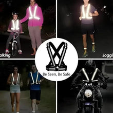 Black reflective safety running belt on people at night with bright silver stripes