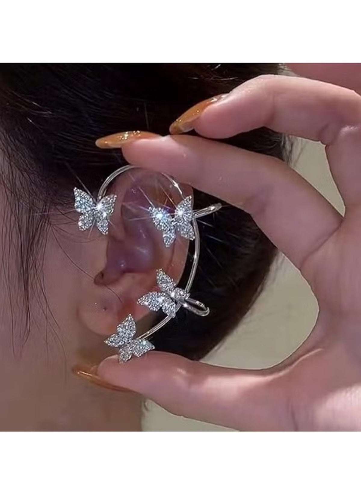 Huitich Silver Butterfly Wrap Earrings with Crystal Detail - Mumzar