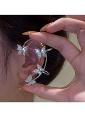 Huitich Silver Butterfly Wrap Earrings with Crystal Detail - Mumzar