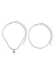 Huitich Silver Crystal Anklet Set with Adjustable Chains - Mumzar