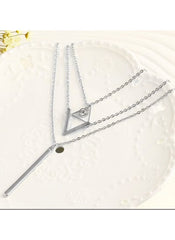 Huitich Silver Layered Choker Necklace with Geometric Pendants - Mumzar