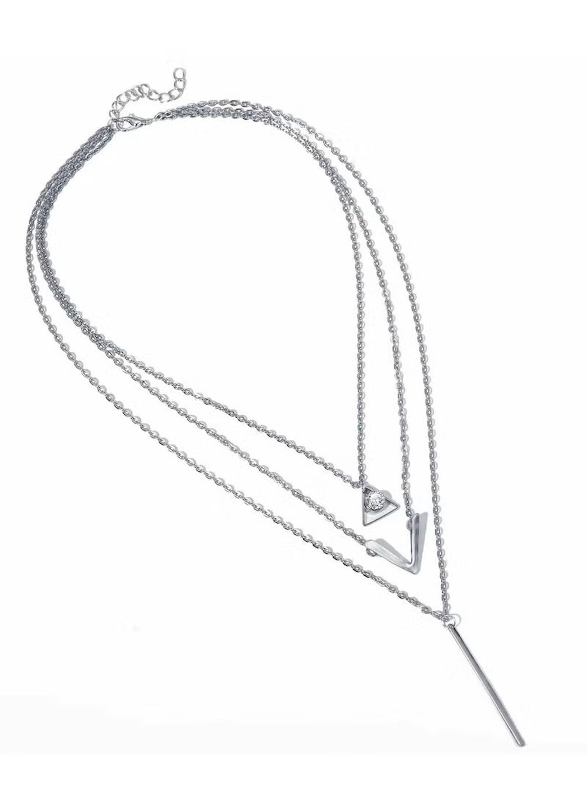 Huitich Silver Layered Choker Necklace with Geometric Pendants - Mumzar