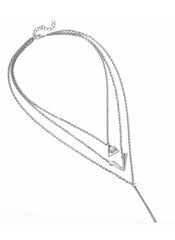 Huitich Silver Layered Choker Necklace with Geometric Pendants - Mumzar