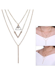 Huitich Silver Layered Choker Necklace with Geometric Pendants - Mumzar