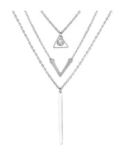 Huitich Silver Layered Choker Necklace with Geometric Pendants - Mumzar