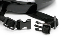 Skating helmet chin and fit straps with black buckles and webbing