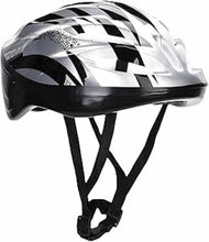 Skating helmet with black-and-white geometric pattern and adjustable chin straps