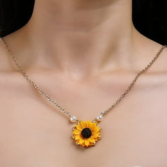 Huitich Sunflower Pendant Necklace with Pearl Accents - Mumzar