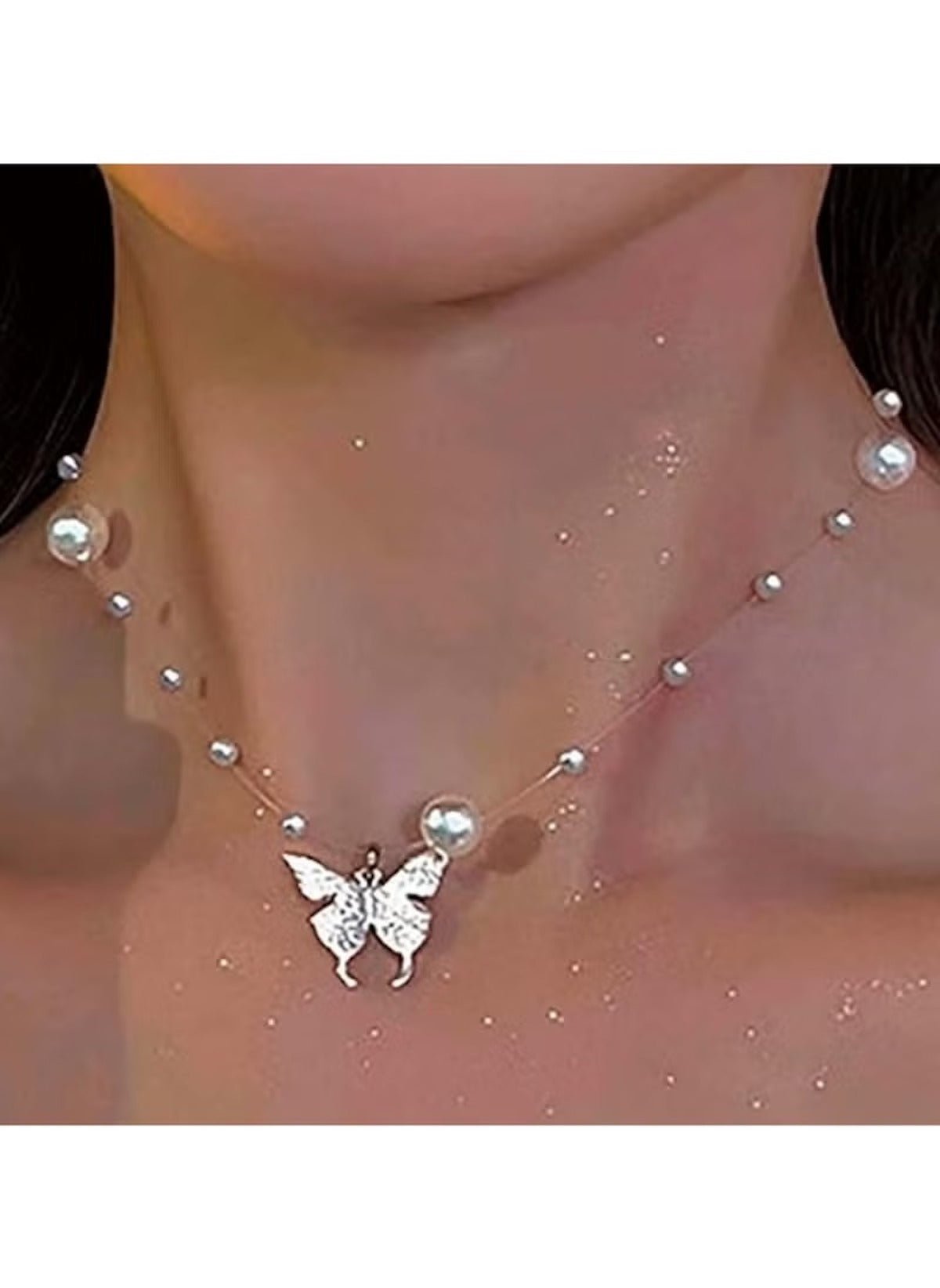Huitich White Pearl Choker for Women with Butterfly Charm - Mumzar