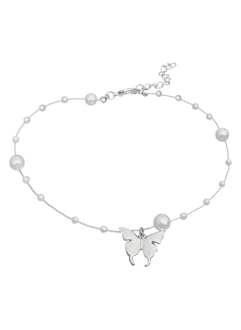 Huitich White Pearl Choker for Women with Butterfly Charm - Mumzar