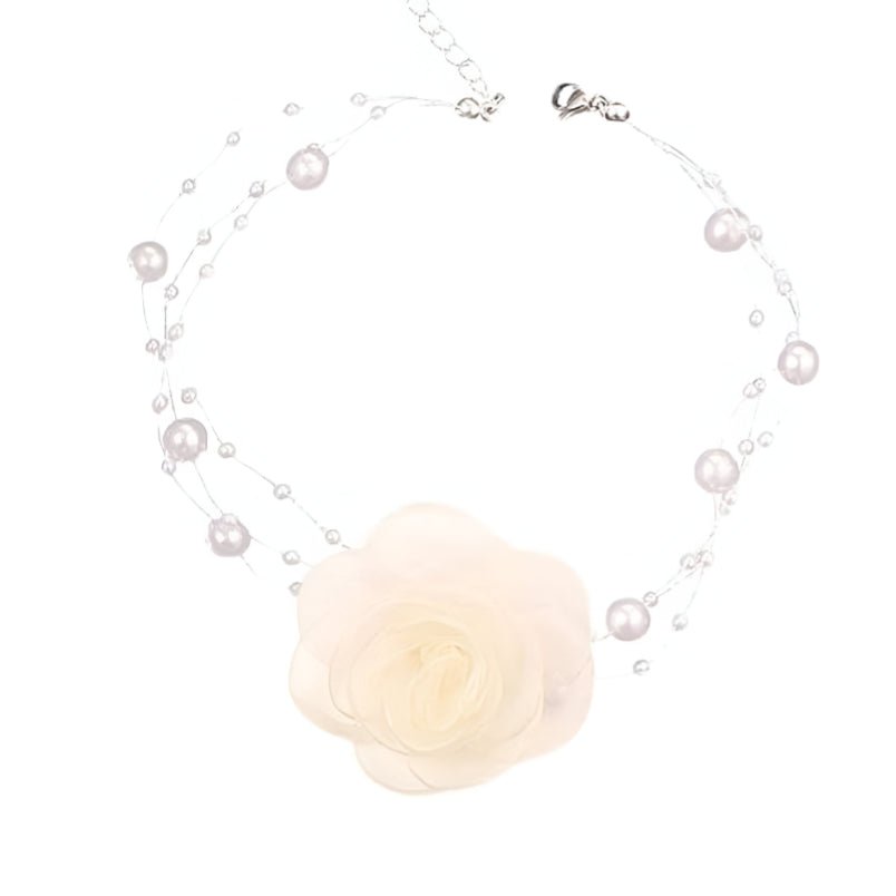 Huitich White Rose Pearl Choker Necklace Elegant Design - Mumzar