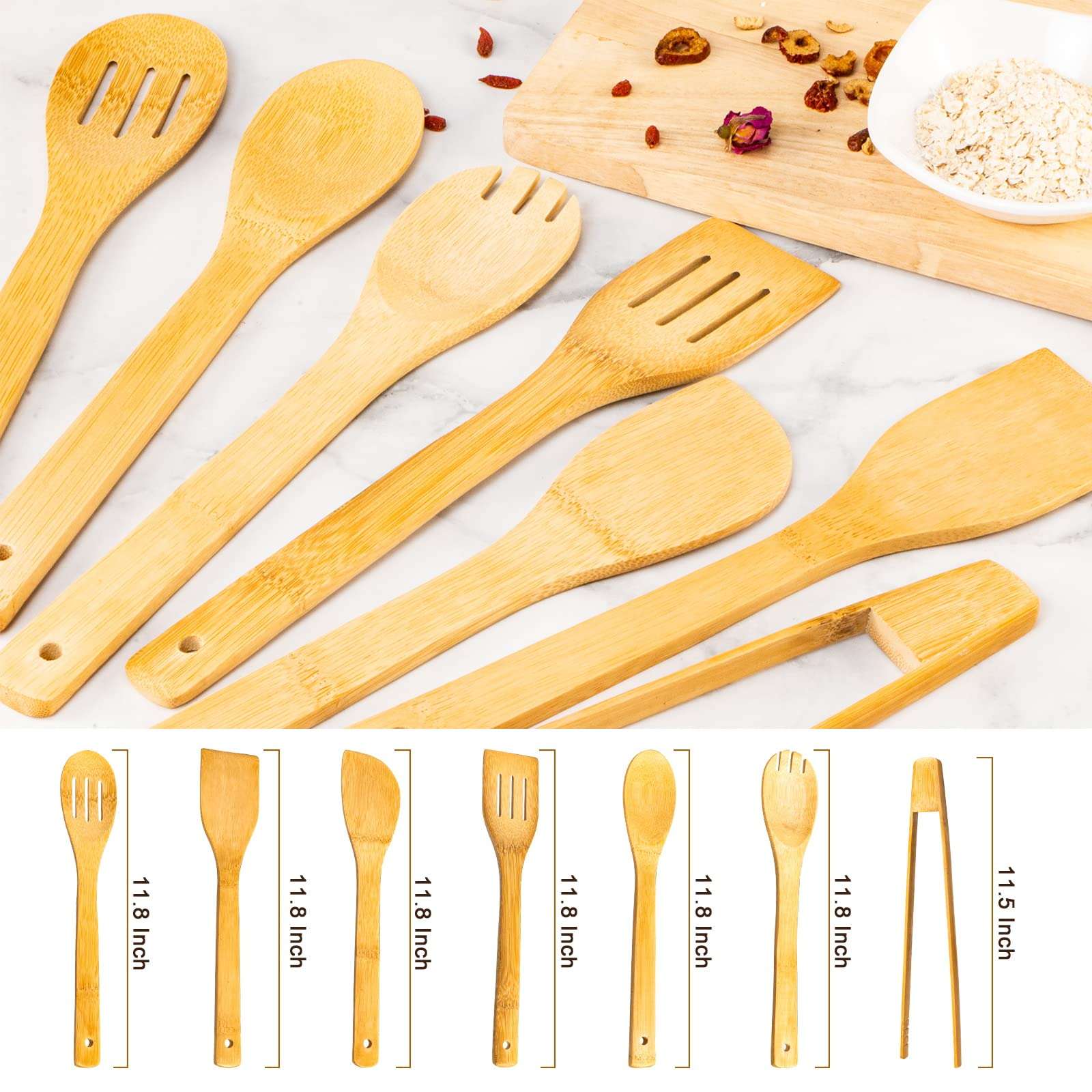Huitich Wooden Spoons for Cooking 7 Piece Kitchen Utensil Set - Mumzar