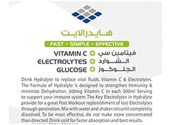 Hydralyte label showing vitamin C electrolytes glucose information and instructions electrolyte hydration powder to rehydrate