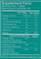 SUNSHINE NUTRITION Supplement Facts label showing serving size and minerals for electrolyte effervescent tablets orange
