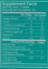 SUNSHINE NUTRITION Supplement Facts label showing serving size and minerals for electrolyte effervescent tablets orange