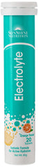 SUNSHINE NUTRITION tube of electrolyte effervescent tablets orange 20 count orange flavor hydration tablets