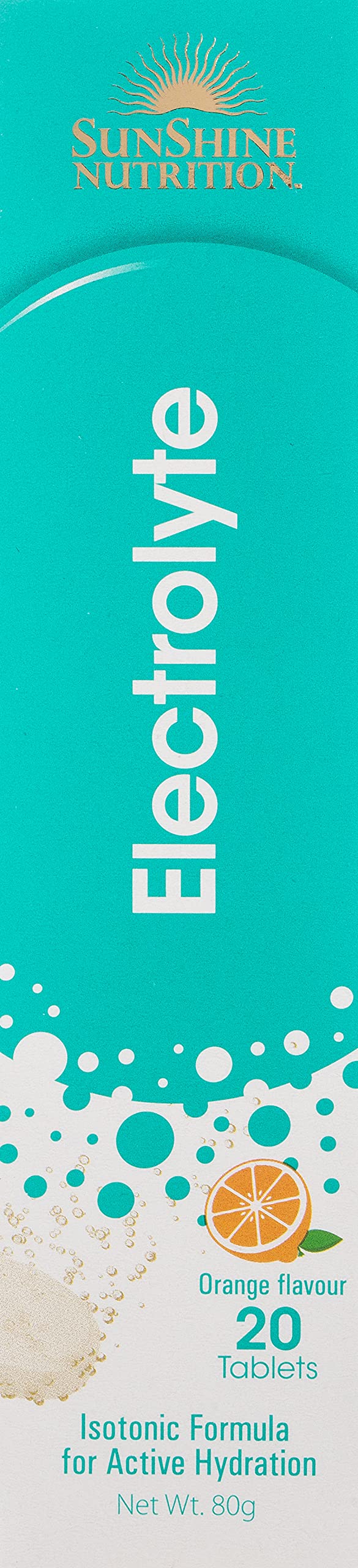 SUNSHINE NUTRITION box of electrolyte effervescent tablets orange 20 isotonic tablets for active hydration