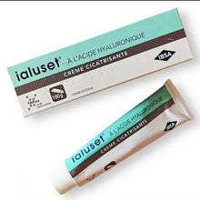 ialuset hyaluronic acid cream carton and tube, teal and brown accents, 100 g