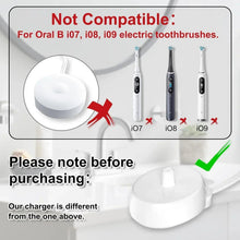 Electric toothbrush charger base with cable and compatibility warning layout