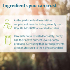 Igennus ingredients you can trust banner showing GMP testing icons and quality text for vegan omega 3 supplement UAE