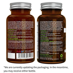 Igennus vegan omega 3 supplement UAE two amber glass bottles with silver lids and detailed back labels showing ingredients