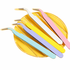 Stainless Steel Straight Curved Tweezers Colorful Pink Blue Purple DIY Eyelash Tweezer Nail Art Sticker Rhinestones Picking Tool