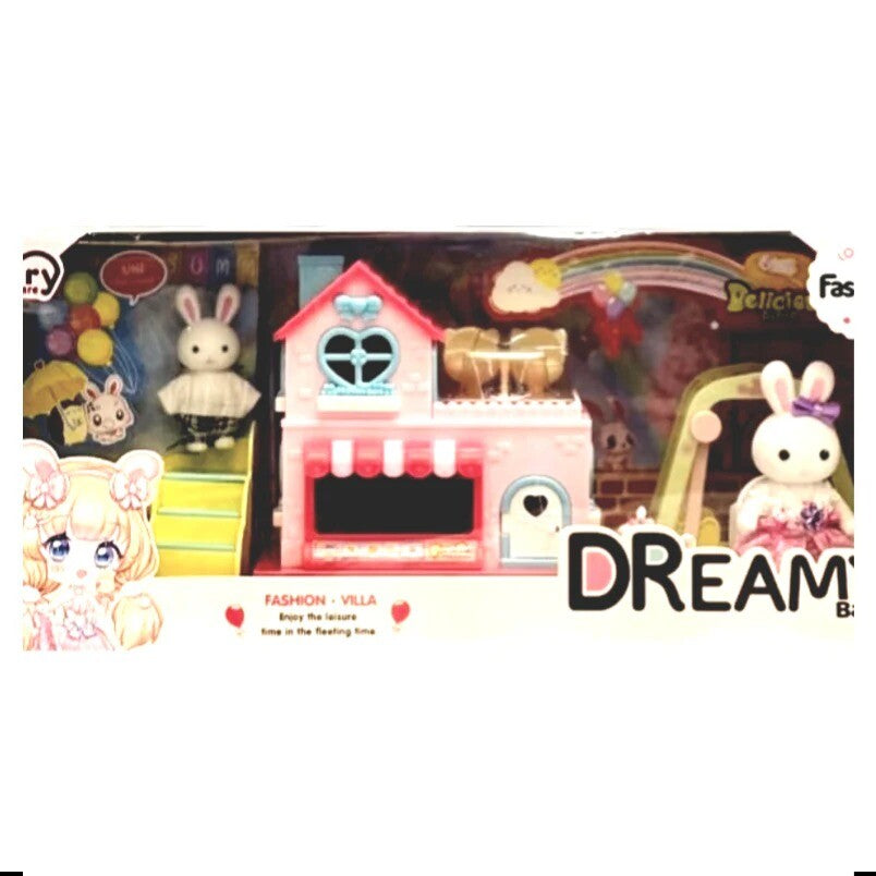 Huitich imaginative play rabbit park set with bunny figures and a pink park playset for dolls