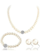Faux pearl choker necklace with crystal-look centerpiece