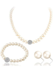 Huitich imitation pearl jewelry set with necklace bracelet and stud earrings featuring silver embellishments