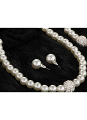 Faux pearl necklace with matching stud earrings and bracelet