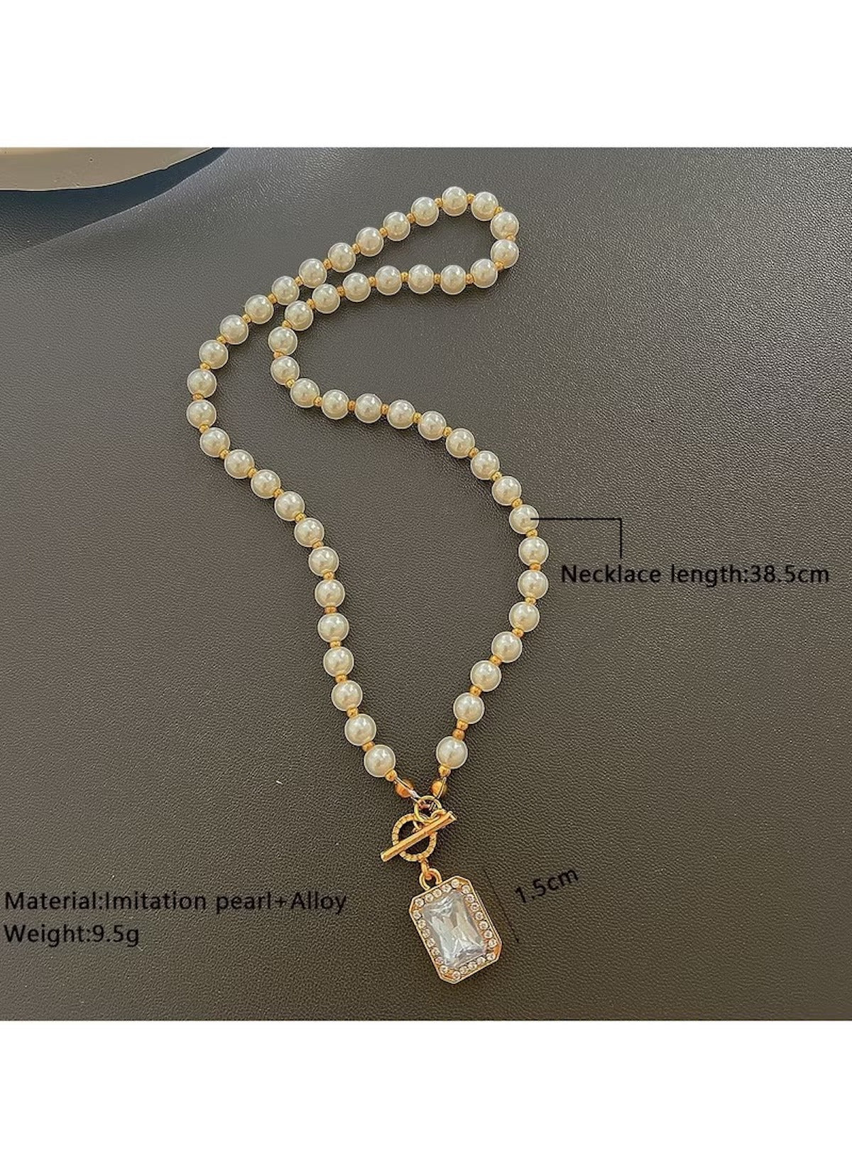 Huitich imitation pearl necklace for women with alloy chain and rectangular pendant