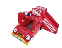 Red cartoon fire truck indoor soft playset with slide and ladder for kids