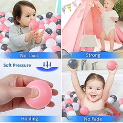 Huitich indoor kids play balls 50 pack soft pressure no toxic strong and no fade pink black and white colors