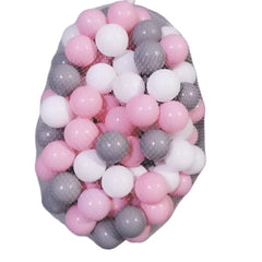 Huitich indoor kids play balls 50 pack in pink white and gray colors in a mesh bag