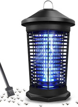 Mosquito killer lamp with black protective cage and blue UV light, standing