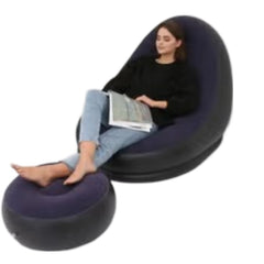 Huitich indoor outdoor inflatable chair black lounge chair with matching footrest and relaxed woman reading