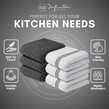 Stack of dark gray and white striped cotton kitchen towels