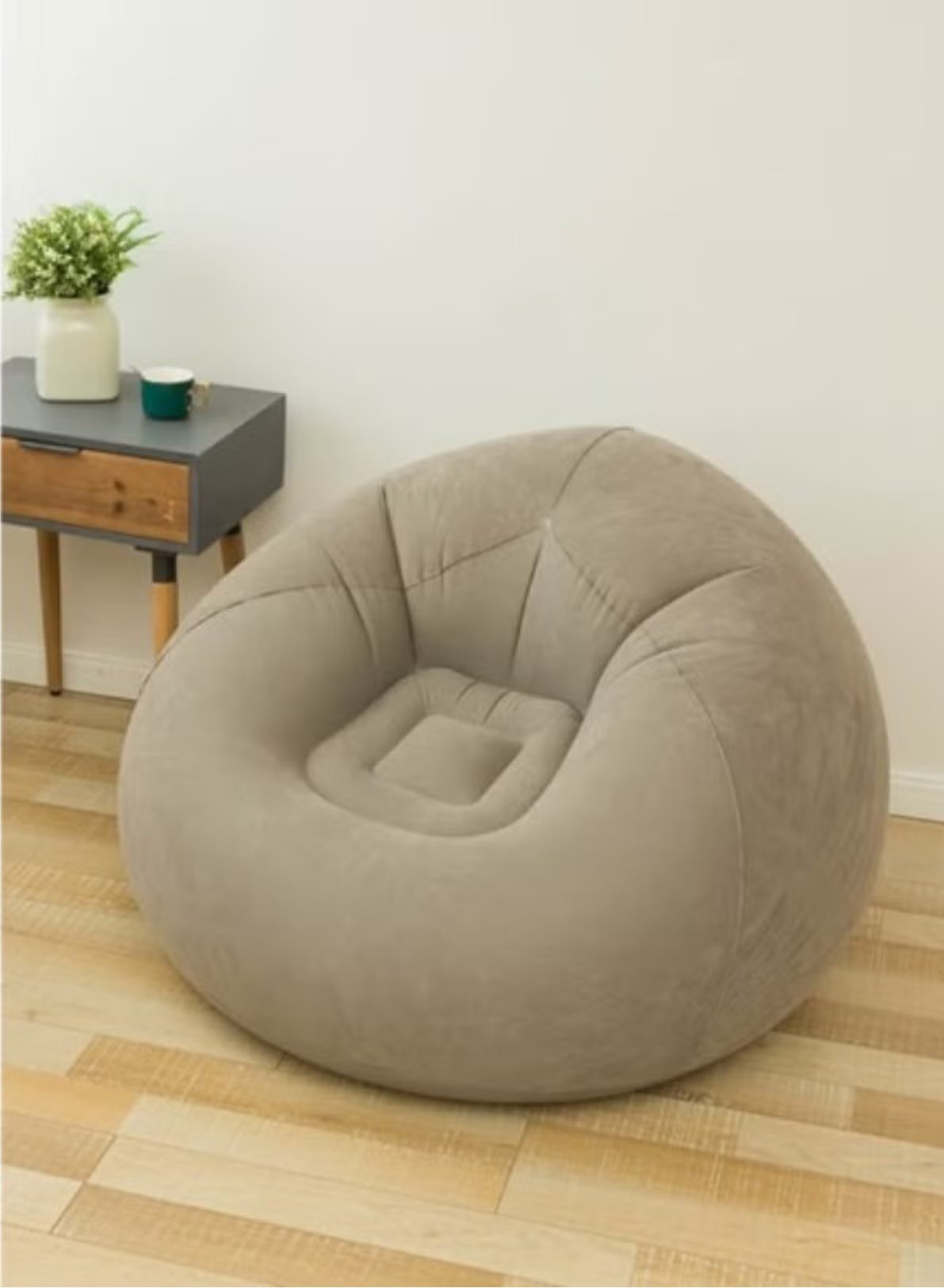 Huitich beige beanless inflatable lounge chair in a living room setting on wooden floor