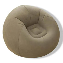 Inflatable lounge chair, beanless donut shape with U-shaped seat in light taupe