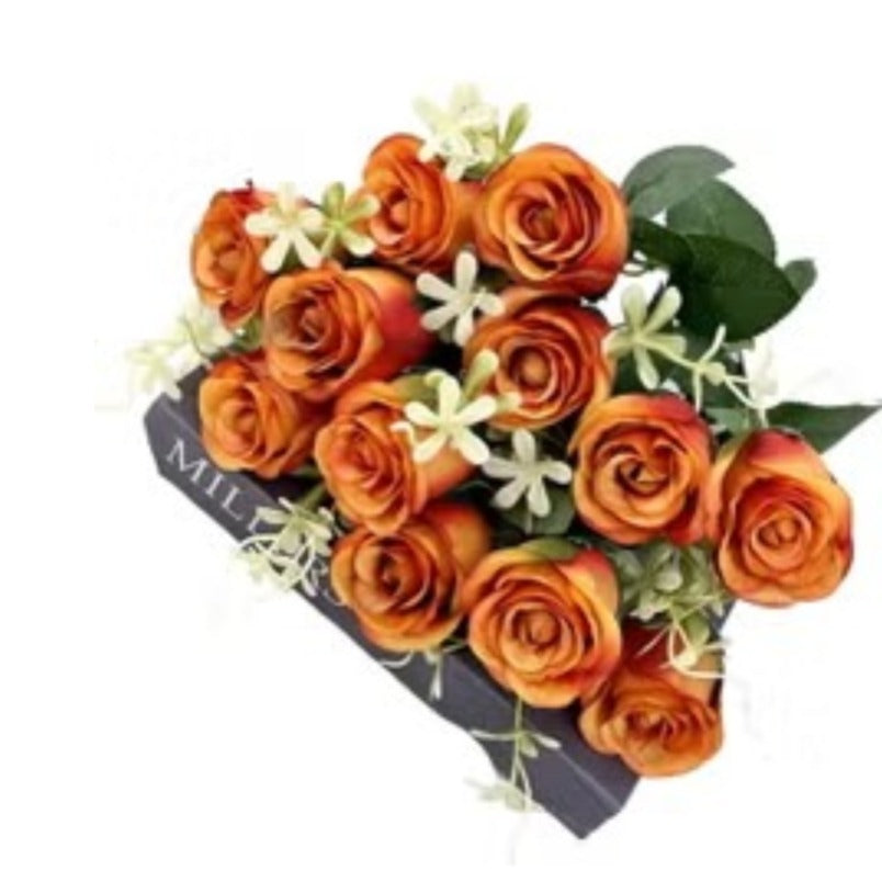 Huitich artificial flowers featuring orange rose bouquet with green leaves, ideal decor for inflatable lounge chair with backrest