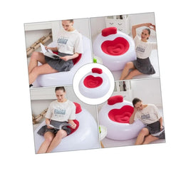 Huitich inflatable lounge chair with backrest in white and red shown being used for reading and relaxing