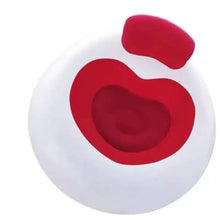 Inflatable lounge chair with backrest, white outer with red heart-shaped cushion