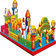 Inflatable animal-themed playground with slide arch and bounce walls