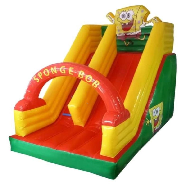 Huitich inflatable Sponge Bob bounce house with slide in bright yellow, red, and green colors