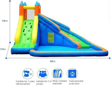 Inflatable water slide, 400 cm long; tall orange tower with blue and green chute