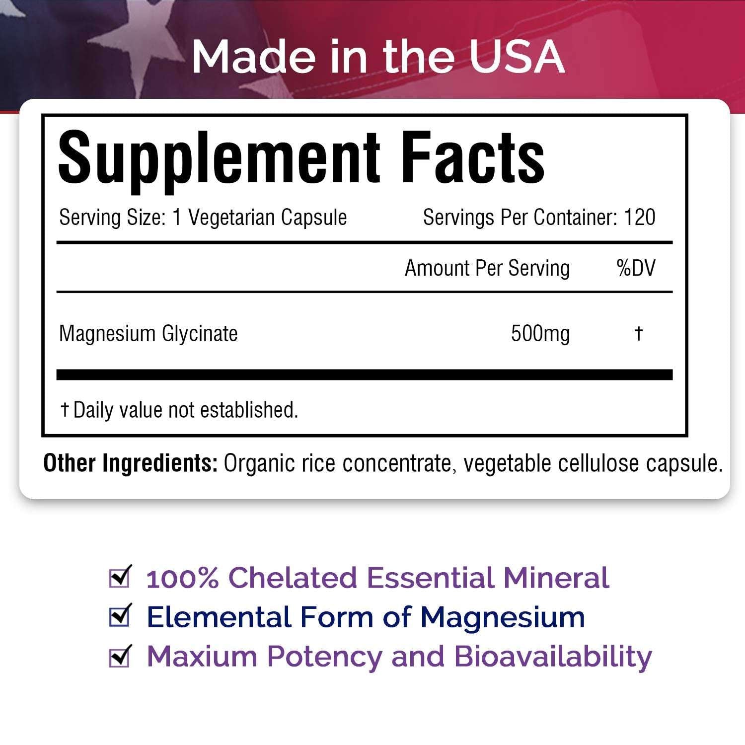 Innate Vitality supplement label showing magnesium glycinate 500mg supplement facts and benefits